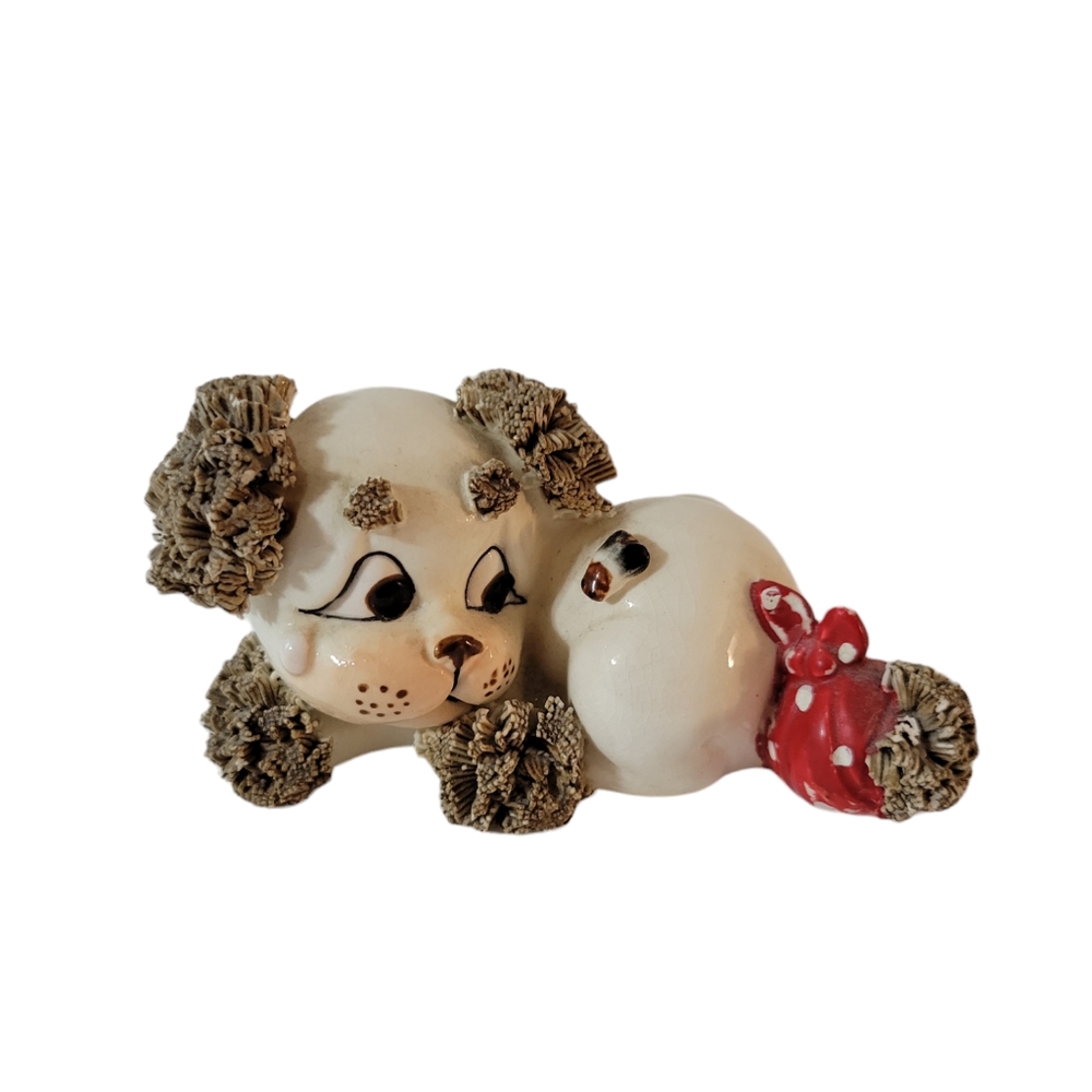 Vintage Lefton Spaghetti Puppy Dog With Fly Bee Kitch Boo Boo Tail